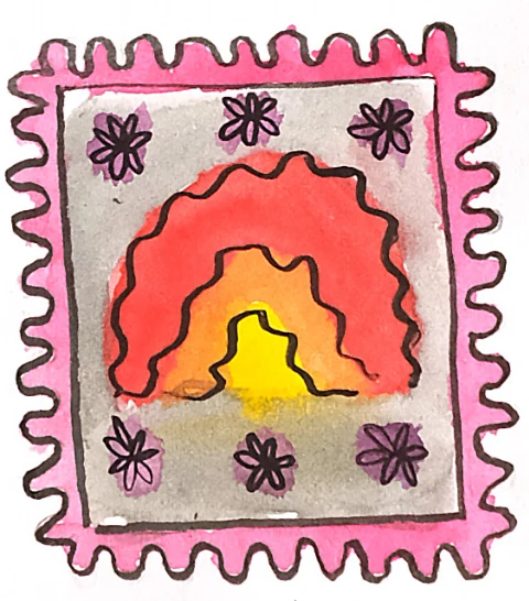 Framed rainbow artwork from the Free Art Friday story.